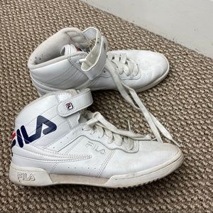 all white fila high tops